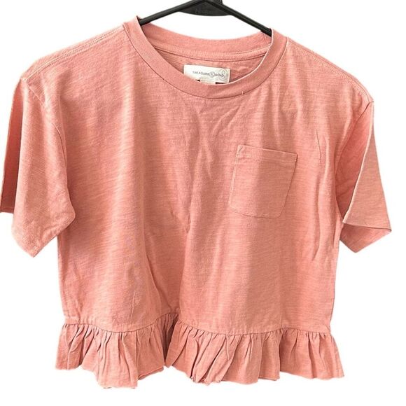 Treasure & Bond Girls' Orange Peplum Ruffle Hem Blouse Size 10-12 - Picture 1 of 5
